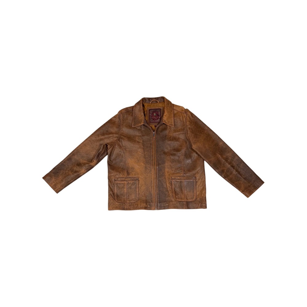 Mens Perfectly Distressed Brown Genuine Leather Zip Jacket